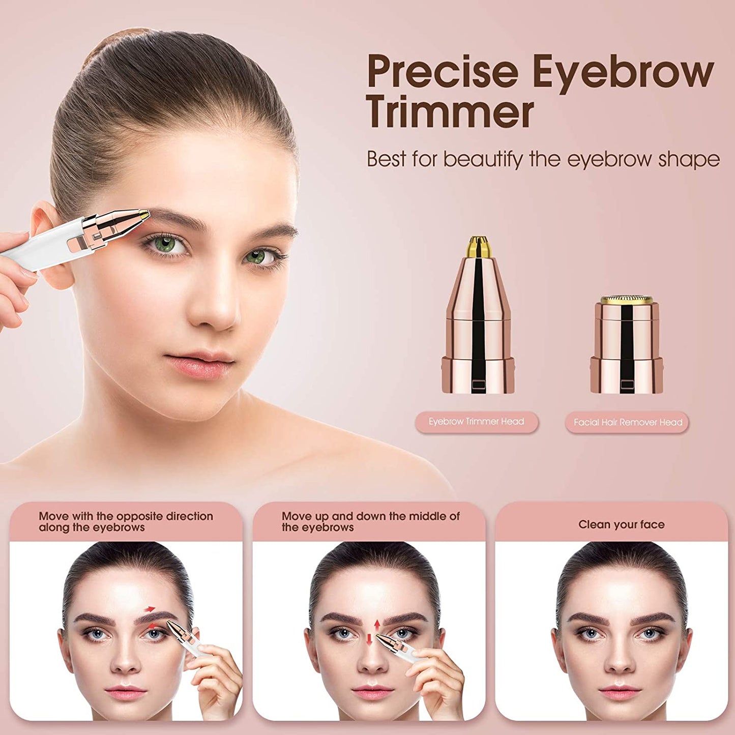 2 in 1 Electric Eyebrow Trimmer Painless Eye Brow Epilator For Women